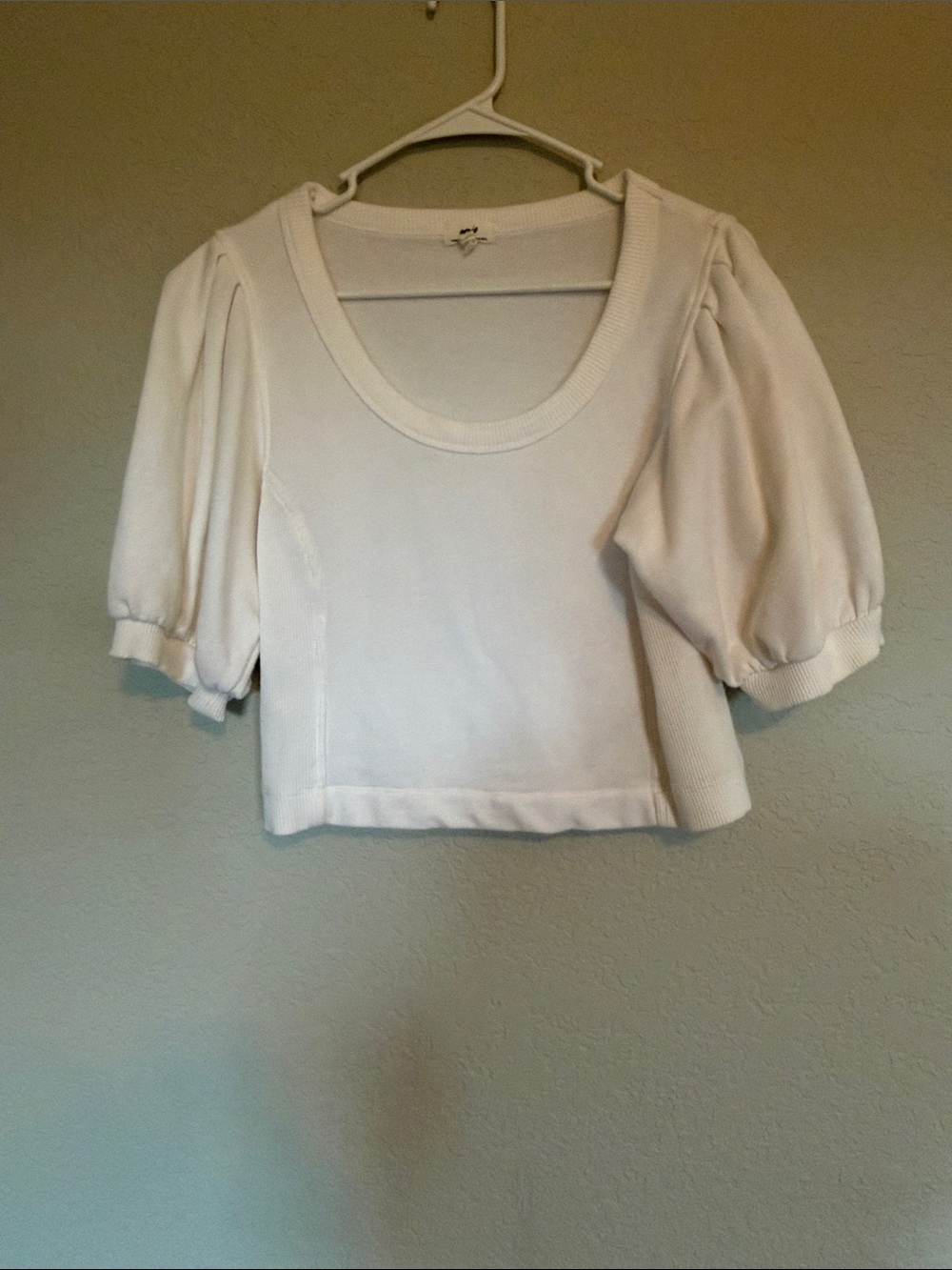 aerie White Cropped Puff-Sleeve Knit Top